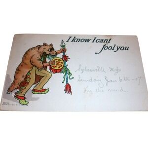 1905 A. Yerkes Comic Postcard Native American Bear Skin Costume NJ Postmark